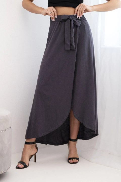 Grafitowa spódnica bawełniana kopertowa maxi z wiązaniem
