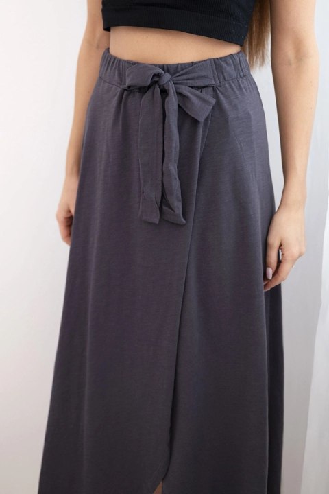 Grafitowa spódnica bawełniana kopertowa maxi z wiązaniem