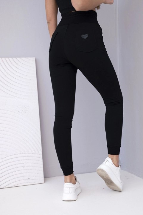 Spodnie damskie dresowe bawełniane z wysokim stanem i wiązaniem czarne