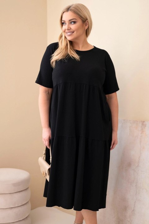 Czarna sukienka damska bawełniana Plus Size z falbaną