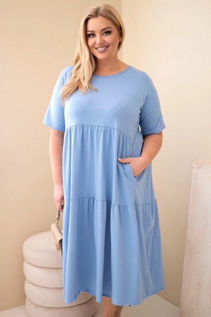 Sukienka damska bawełniana Plus Size z krótkim rękawem i falbaną jeansowa