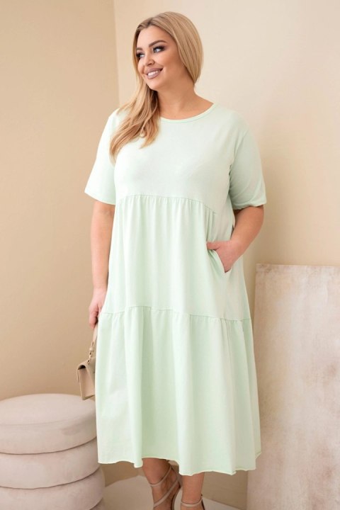 Miętowa sukienka bawełniana Plus Size z falbaną