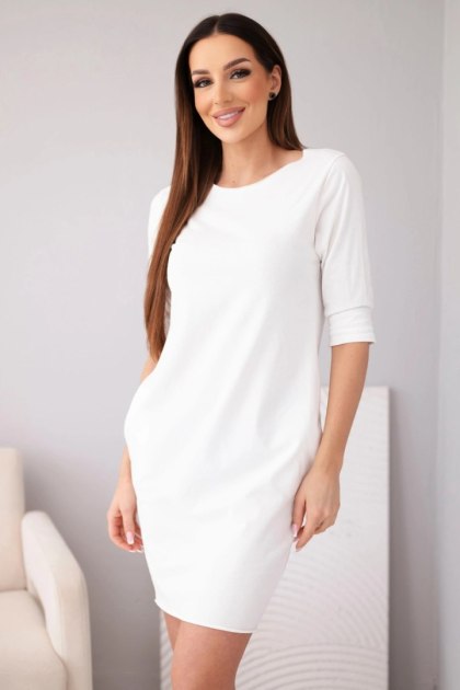Sukienka damska bawełniana z rękawem 3/4 i kieszeniami biała