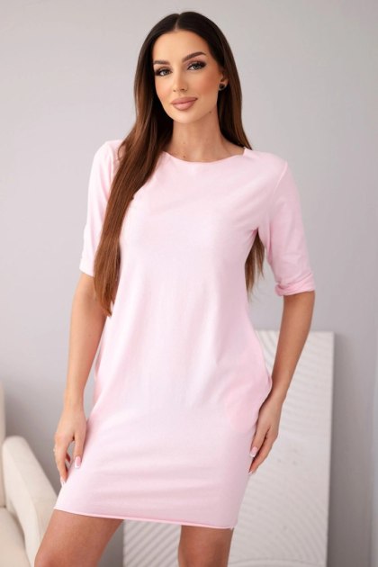 Sukienka damska bawełniana z rękawem 3/4 i kieszeniami cukierkowy róż