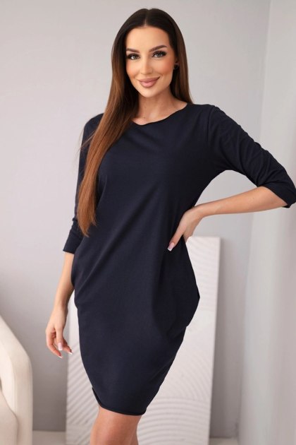 Sukienka damska bawełniana z rękawem 3/4 i kieszeniami granatowa