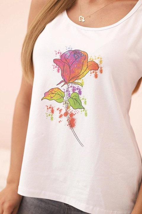 Biała bluzka damska bawełniana na ramiączkach z nadrukiem kwiatowym