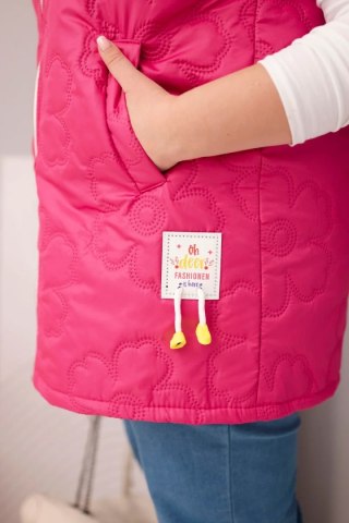 Kamizelka damska Plus Size z kapturem i pikowaniem w kwiaty fuksja