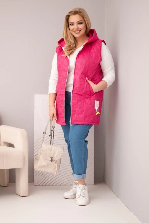 Kamizelka damska Plus Size z kapturem i pikowaniem w kwiaty fuksja