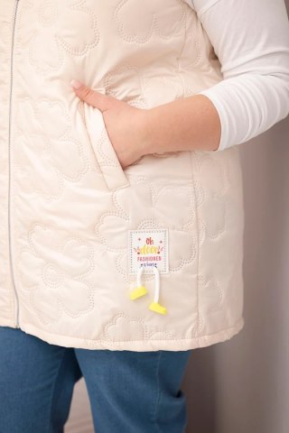 Kamizelka damska Plus Size z kapturem i pikowaniem w kwiaty jasno beżowa