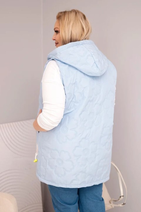 Kamizelka damska Plus Size z kapturem i pikowaniem w kwiaty niebieska