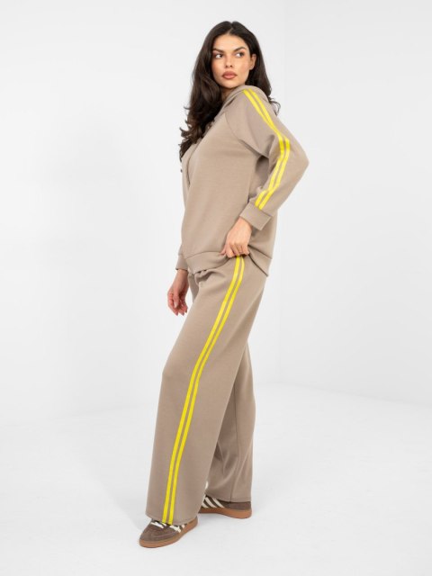 Komplet damski masełko – dwuczęściowy zestaw z rozpinaną bluzą i kapturem ciemno beżowy