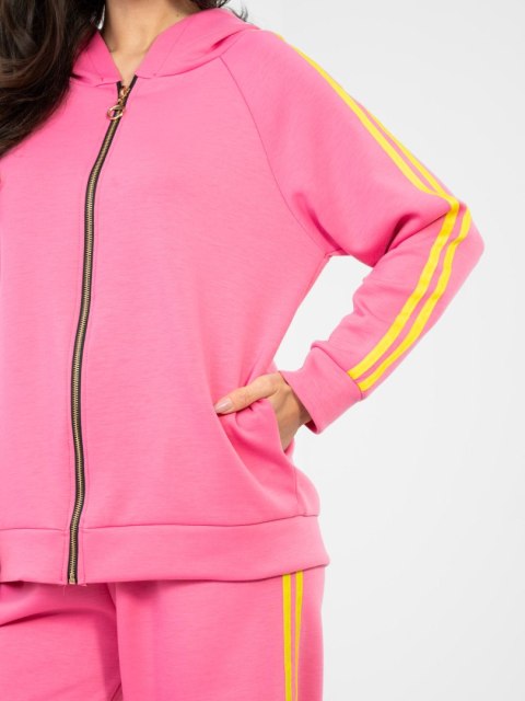 Komplet damski masełko – dwuczęściowy zestaw z rozpinaną bluzą i kapturem różowy