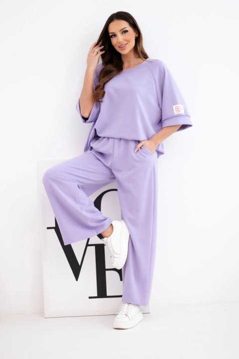 Komplet damski masełkowy z wiskozy bluza i szerokie spodnie jasno fioletowy