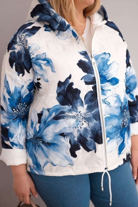 Kurtka damska wiosenna Plus Size z florystycznym wzorem granatowa