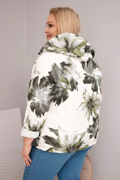 Kurtka damska wiosenna Plus Size z florystycznym wzorem khaki