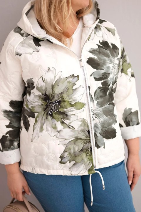 Kurtka damska wiosenna Plus Size z florystycznym wzorem khaki