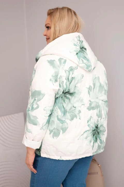 Kurtka damska wiosenna Plus Size z florystycznym wzorem miętowa