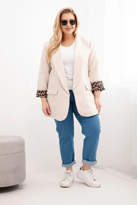 Marynarka damska Plus Size z podszewką w panterkę beżowa