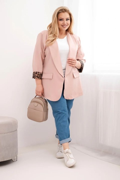 Marynarka damska Plus Size z podszewką w panterkę ciemny pudrowy róż
