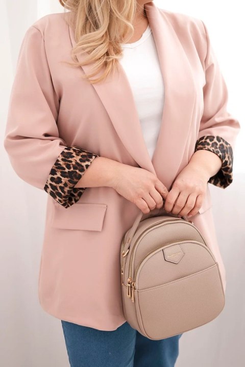 Marynarka damska Plus Size z podszewką w panterkę ciemny pudrowy róż
