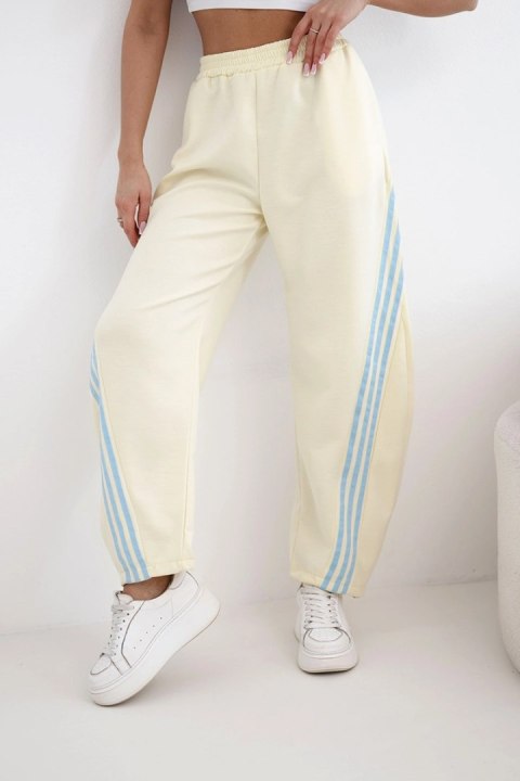 Spodnie damskie masełkowe z wiskozy z lampasem żółte