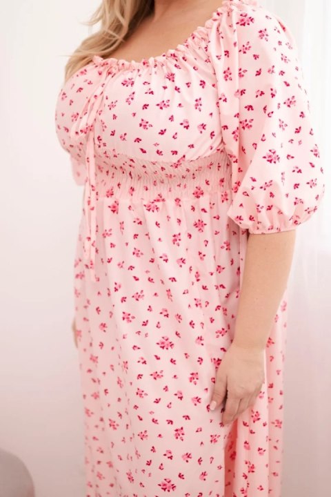 Sukienka damska Plus Size z dekoltem na troczki i elastyczną talią cukierkowy róż