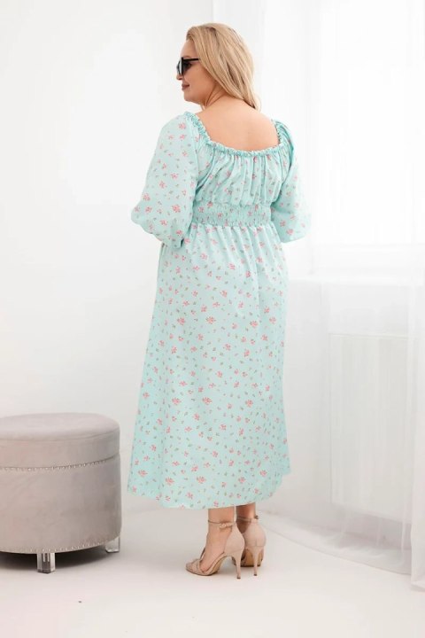 Sukienka damska Plus Size z dekoltem na troczki i elastyczną talią miętowa