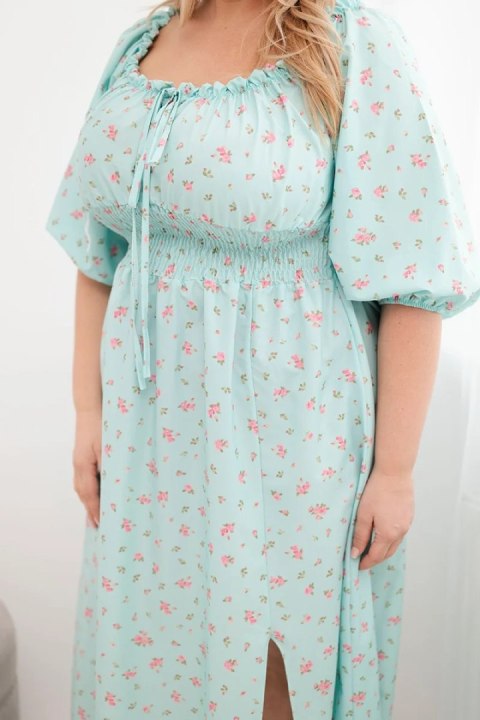 Sukienka damska Plus Size z dekoltem na troczki i elastyczną talią miętowa