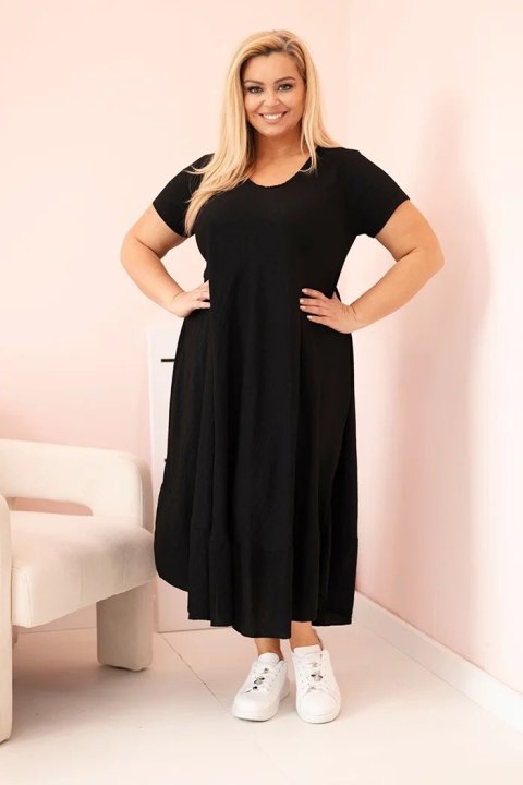 Czarna sukienka damska Plus Size z krótkim rękawem i falbaną