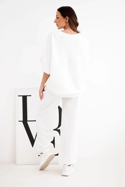 Komplet damski masełkowy z wiskozy bluza i szerokie spodnie ecru