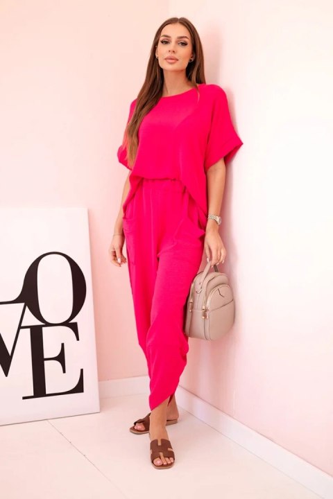 Komplet z wiskozy bluzka i spodnie fuksja