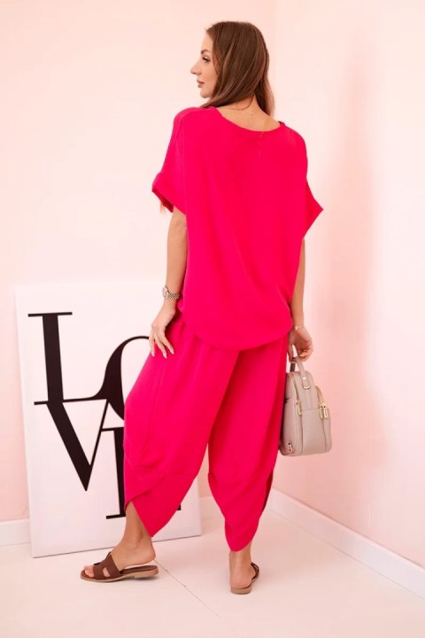 Komplet z wiskozy bluzka + spodnie fuksja