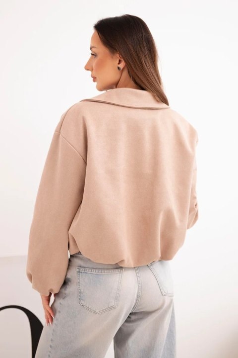 Kurtka damska z zamkiem i bufiastym rękawem camelowa