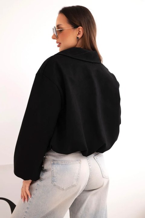 Kurtka damska z zamkiem i bufiastym rękawem czarna