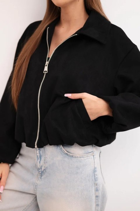 Kurtka damska z zamkiem i bufiastym rękawem czarna