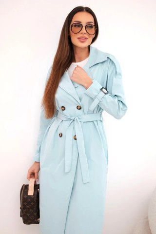 Płaszcz damski wiązany w talii z kołnierzem miętowy