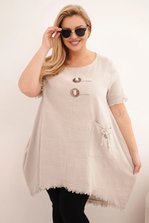 Beżowa sukienka bawełniana Plus Size z dłuższym tyłem