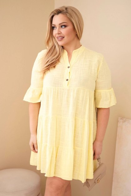 Sukienka damska bawełniana Plus Size z falbanami żółta