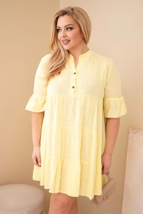 Żółta sukienka bawełniana Plus Size z falbanami