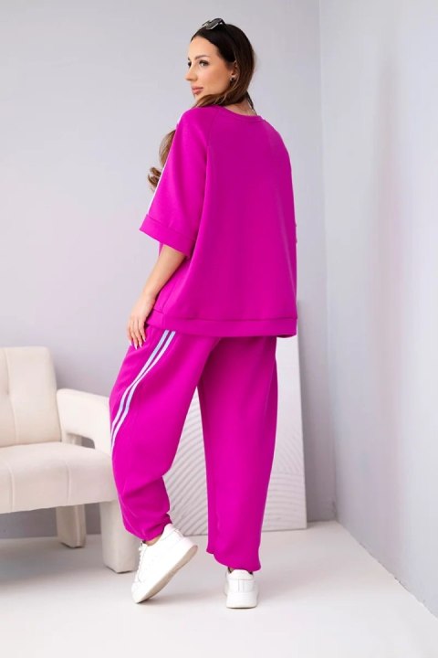 Komplet damski masełkowy z wiskozy bluza i spodnie z lampasami ciemno fioletowy