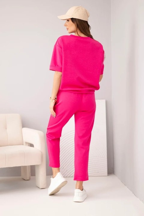 Komplet damski wiskozowy masełko z krótkim rękawem i spodniami z podwijaną nogawką fuksja