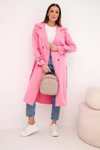 Płaszcz damski wiązany w talii z kołnierzem jasno różowy