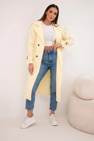 Płaszcz damski wiązany w talii z kołnierzem żółty