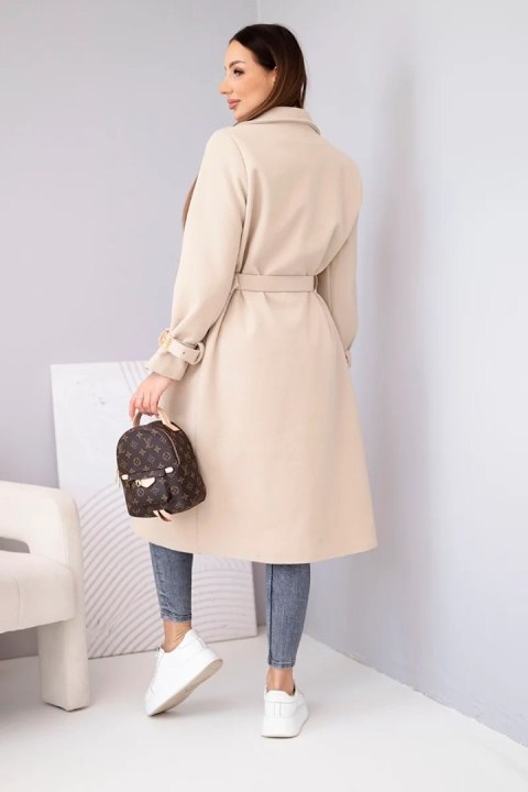 Płaszcz damski z paskiem i złotymi klamrami beżowy