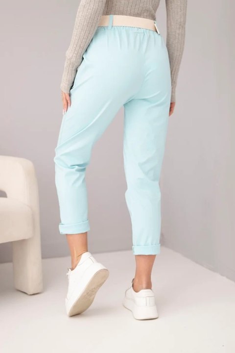 Spodnie damskie bawełniane z paskiem i podwijaną nogawką miętowe