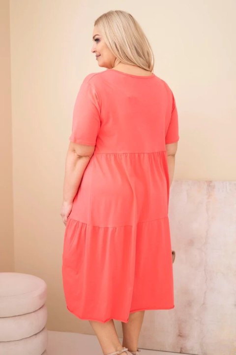 Sukienka damska bawełniana Plus Size z krótkim rękawem i falbaną malinowa
