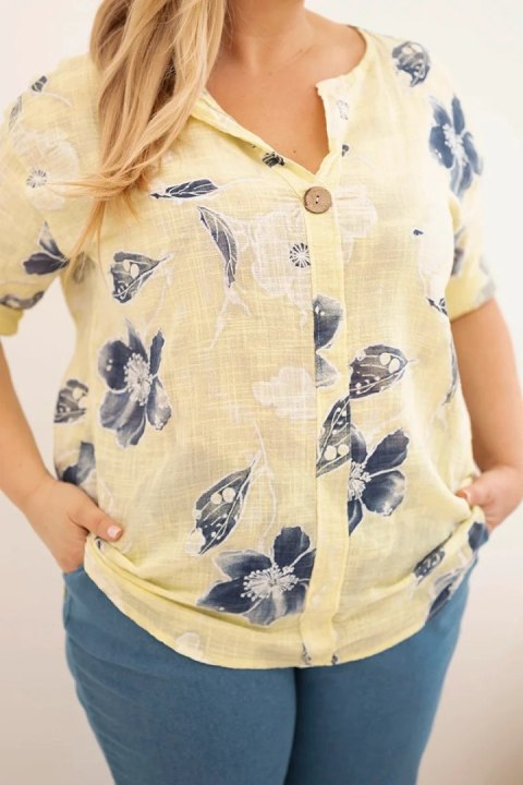 Bluzka damska bawełniana Plus Size w kwiatowy wzór żółta