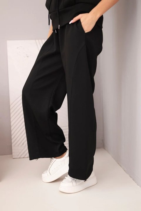 Komplet damski masełkowy bluza z kapturem i luźne spodnie z wiązaniem czarny