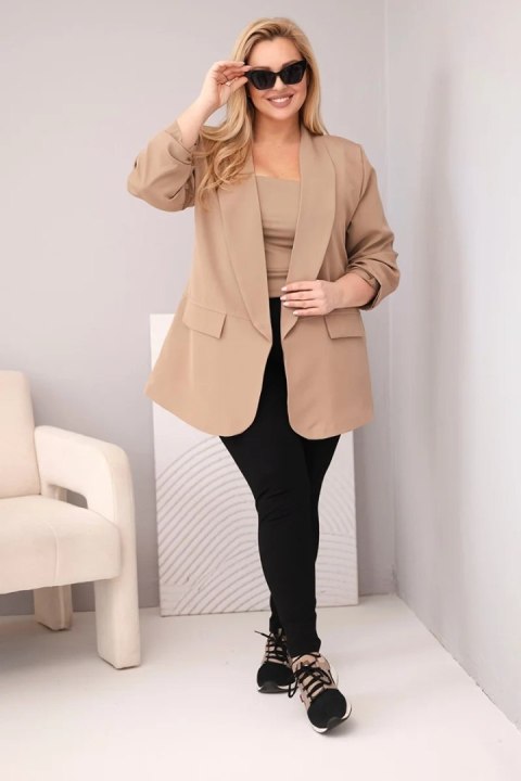 Marynarka damska Plus Size elegancka ciemno camelowa