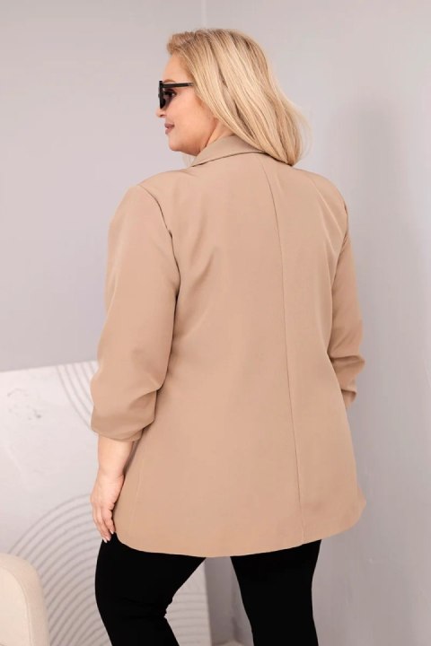 Marynarka damska Plus Size elegancka ciemno camelowa